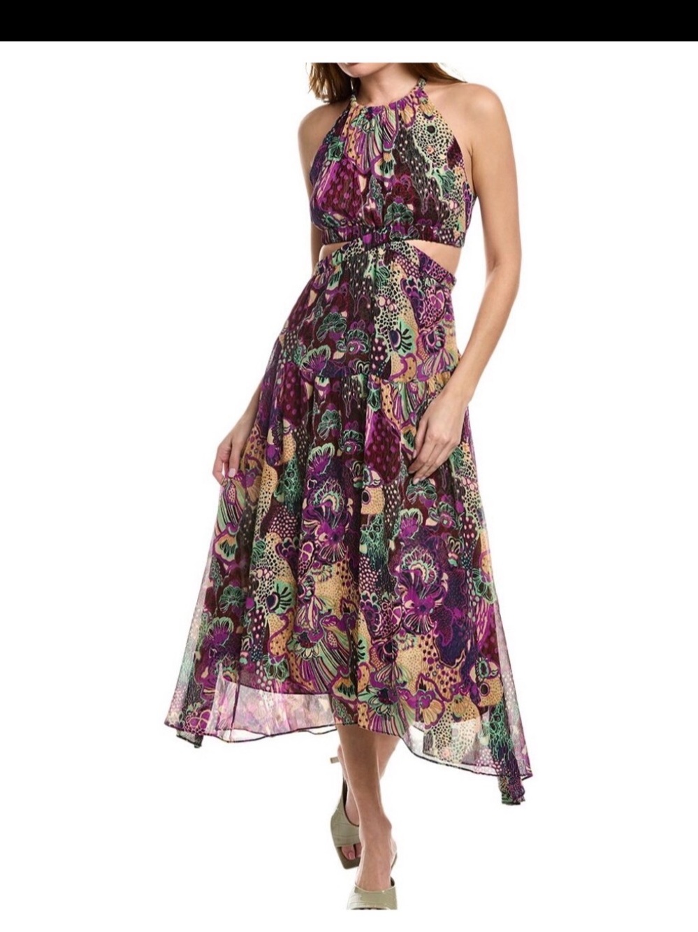 A.L.C. Women's silk  Purple Multi Floral Halter High-Low Dress with Cutouts